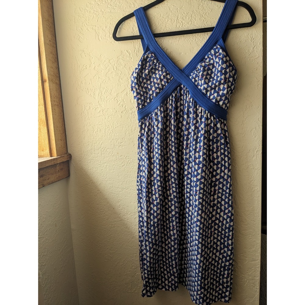 Boden Blue Geometric‎ Empire Waist Jersey Midi Dress US 6R UK 10R